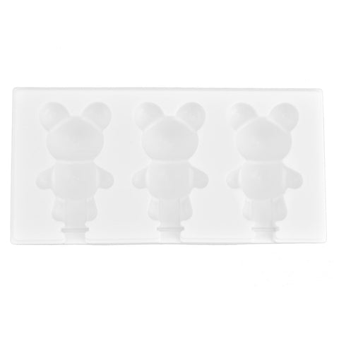 Multi Grid Silicone Ice Bar Mold Heat Resistant Ice Cream Making Mold Kitchen DIY Tool(3Grid Bear Shape )