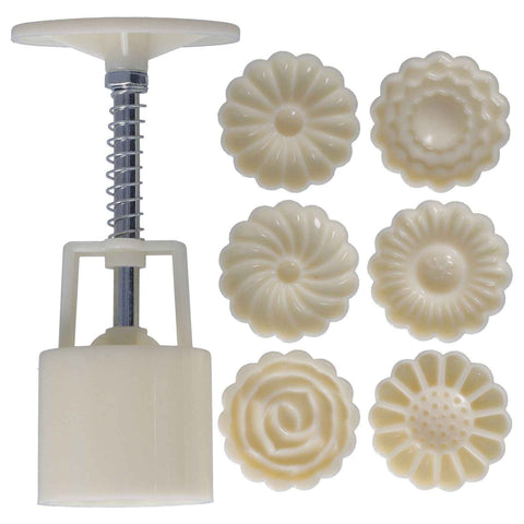 50g Round DIY Decorative Mold HandPressed Cake Mold with 6 Stamps Baking Tool for Bakery Home(3Dimensional Rose ) In Australia - Darrahopens
