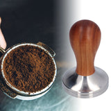 58mm Flat Base Coffee Tamper Manual Stainless Steel Coffee Powder Pressing Hammer with Wood Handle