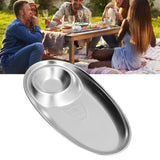 304 Stainless Steel Snack Plate Silver Oval Divided Spice Dish for Home Outdoor CampingS