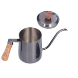 600ml Stainless Steel Manual Coffee Pot Long Narrow Spout Pour Over Kettle with Wooden HandleGray