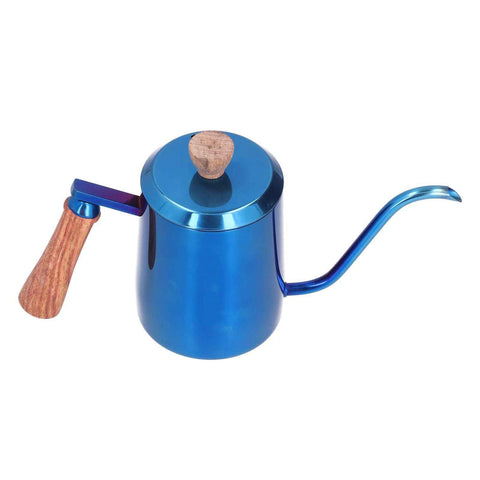 600ml Stainless Steel Manual Coffee Pot Long Narrow Spout Pour Over Kettle with Wooden HandleBlue In Australia - Darrahopens