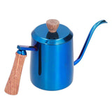 600ml Stainless Steel Manual Coffee Pot Long Narrow Spout Pour Over Kettle with Wooden HandleBlue In Australia - Darrahopens