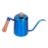 600ml Stainless Steel Manual Coffee Pot Long Narrow Spout Pour Over Kettle with Wooden HandleBlue In Australia - Darrahopens