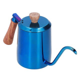 600ml Stainless Steel Manual Coffee Pot Long Narrow Spout Pour Over Kettle with Wooden HandleBlue In Australia - Darrahopens