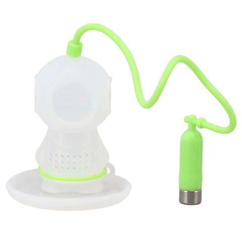 Silicone Tea Infuser Cute Diver Shape Loose Tea Leaf Filter Tea Diffuser Strainer with Chain and Drip Tray for Home Green In Australia - Darrahopens