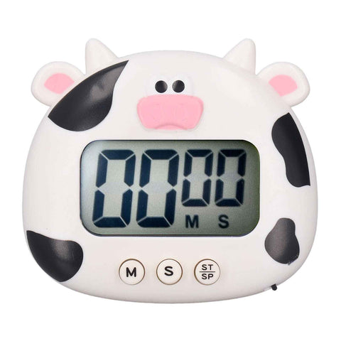 Digital Kitchen Timer Countup Countdown Cartoon Animal Sound Flash Alert Easy Operation with Stand for Cooking Teaching White Cow In Australia - Darrahopens