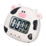 Digital Kitchen Timer Countup Countdown Cartoon Animal Sound Flash Alert Easy Operation with Stand for Cooking Teaching White Cow