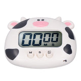 Digital Kitchen Timer Countup Countdown Cartoon Animal Sound Flash Alert Easy Operation with Stand for Cooking Teaching White Cow