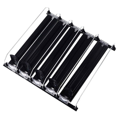 Drink Organizer for Fridge Spring Loaded Adjustable Push Rod Slide Rail Soda Can Dispenser for Beer Beverages 38cm Black In Australia - Darrahopens