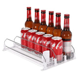 38cm Drink Organizer for Fridge Automatic Pusher Glide 12oz 16oz 20oz Soda Dispenser for Fridge Width Adjustable E Shaped 38cm White