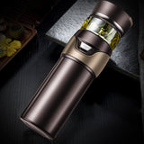 Tea Bottle with Infuser Tea Tumbler Stainless Steel Double Layer Insulated Cup for Men Daily Office Home Brown