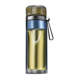 Glass Transparent Tea Bottle Portable Tea Water Bottle Tea and Water Separation Bottle Blue