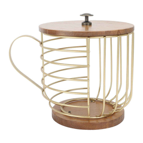 Coffee Pod Holder Iron Large Capacity Space Saving Wooden Base Coffee Pods Storage Organizer for Home Coffee Bar Gold with Lid In Australia - Darrahopens