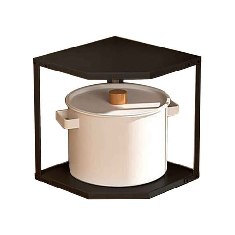 Kitchen Small Corner Shelf Rack Fan Shaped Space Saving Stable Carbon Steel Cookware Stand for Pots Pans 2 Layer Black 27x27x27.6cm In Australia - Darrahopens