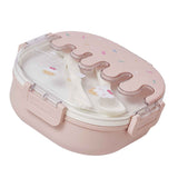 Bento Lunch Box for Kids Adults 3 Compartment Plastic Cute Ice Cream Lunch Snack Containers with Fork and Spoon for School Work Travel Pink In Australia - Darrahopens