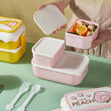 Cute Portable Students Lunch Box Microwaveable Children Cartoon Bento Box Independent Compartment Lunch Container Pink