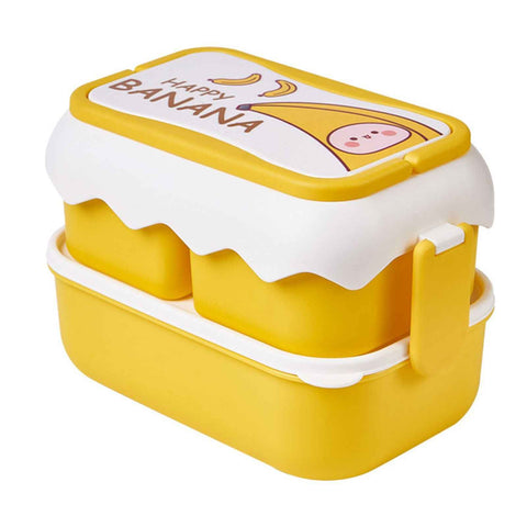Cute Portable Students Lunch Box Microwaveable Children Cartoon Bento Box Independent Compartment Lunch Container Yellow