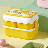 Cute Portable Students Lunch Box Microwaveable Children Cartoon Bento Box Independent Compartment Lunch Container Yellow