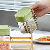 Spice Jar Glass Transparent Salt Sugar Pepper Seasoning Container Bottle for Home Kitchen Green