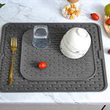Rectangular Silicone Dish Drying Mat Heat Insulation Anti Slip Dish Drying Mat with Built in Drain Lip for Kitchen Counter Large Size
