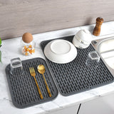 Rectangular Silicone Dish Drying Mat Heat Insulation Anti Slip Dish Drying Mat with Built in Drain Lip for Kitchen Counter Large Size