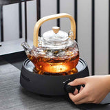 Household Teapot 1000ml Large Capacity Multifunctional Borosilicate Teapot with Bamboo Handle In Australia - Darrahopens