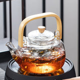 Household Teapot 1000ml Large Capacity Multifunctional Borosilicate Teapot with Bamboo Handle