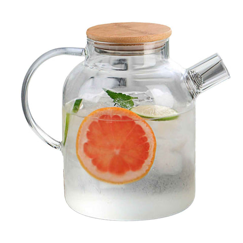 Water Pitcher 1800ml Glass Fridge Jug with Filter Whisk Wood Lid Heat Resistant Beverage Serveware for Drinks Tea Coffee In Australia - Darrahopens