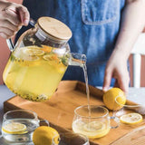 Water Pitcher 1800ml Glass Fridge Jug with Filter Whisk Wood Lid Heat Resistant Beverage Serveware for Drinks Tea Coffee In Australia - Darrahopens