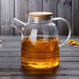 Water Pitcher 1800ml Glass Fridge Jug with Filter Whisk Wood Lid Heat Resistant Beverage Serveware for Drinks Tea Coffee In Australia - Darrahopens