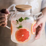 Water Pitcher 1800ml Glass Fridge Jug with Filter Whisk Wood Lid Heat Resistant Beverage Serveware for Drinks Tea Coffee In Australia - Darrahopens