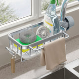 Kitchen Faucet Organizer Multifunctional Rustproof Sponge Dish Soap Brush Sink Caddy Holder with Drip Tray Silver