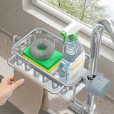 Kitchen Faucet Organizer Multifunctional Rustproof Sponge Dish Soap Brush Sink Caddy Holder with Drip Tray Silver