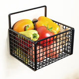 Wall Mounted Storage Basket No Drilling Adhesive Metal Wire Hanging Basket for Kitchen Food Pantry Bathroom Organization Black