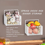 Wall Mounted Storage Basket No Drilling Adhesive Metal Wire Hanging Basket for Kitchen Food Pantry Bathroom Organization White