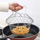 Stainless Steel Frying Basket Foldable Moderate Mesh Density Versatile Cooking Strainer Net for Kitchen