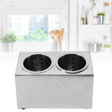 Kitchen Utensil Holder Multi Functional Non Slip Bottom Stainless Steel Knife Fork Storage Bucket 2 Holes