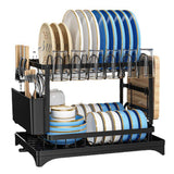 Dish Drying Rack for Countertop Aluminum 2 Tier Dish Rack with Drainboard and Utensil Holder for Kitchen Organization Black In Australia - Darrahopens