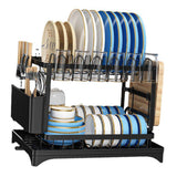 Dish Drying Rack for Countertop Aluminum 2 Tier Dish Rack with Drainboard and Utensil Holder for Kitchen Organization Black In Australia - Darrahopens