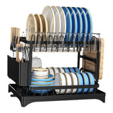 Dish Drying Rack for Countertop Aluminum 2 Tier Dish Rack with Drainboard and Utensil Holder for Kitchen Organization Black In Australia - Darrahopens