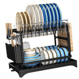 Dish Drying Rack for Countertop Aluminum 2 Tier Dish Rack with Drainboard and Utensil Holder for Kitchen Organization Black In Australia - Darrahopens