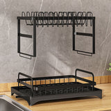 Dish Drying Rack for Countertop Aluminum 2 Tier Dish Rack with Drainboard and Utensil Holder for Kitchen Organization Black