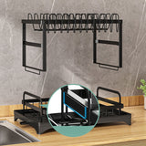 Dish Drying Rack for Countertop Aluminum 2 Tier Dish Rack with Drainboard and Utensil Holder for Kitchen Organization Black