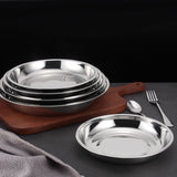 Metal Dinner Plates 304 Stainless Steel Round Camping Plates Thickened Soup Plate Tableware Tool M (18cm)