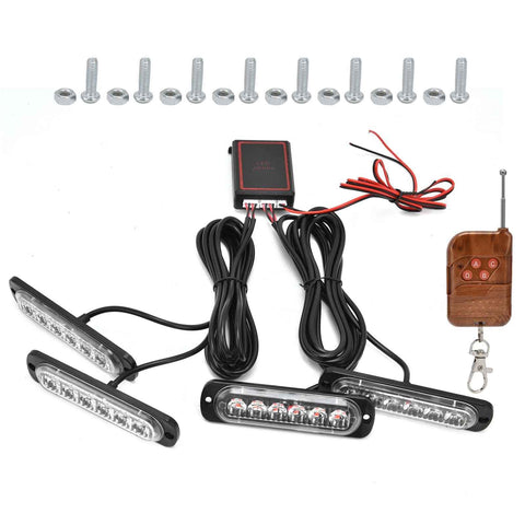 Car 4x6LED Sync Red Blue Strobe Flash Light LED Emergency Warning Lamp 12V with Remote Control