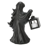 LED Halloween Ornament Resin Witch Sculpture Statue Lantern for Garden Terrace FestivalsBlack