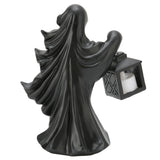 LED Halloween Ornament Resin Witch Sculpture Statue Lantern for Garden Terrace FestivalsBlack