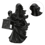 LED Halloween Ornament Resin Witch Sculpture Statue Lantern for Garden Terrace FestivalsBlack