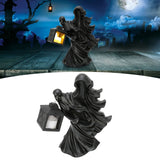 LED Halloween Ornament Resin Witch Sculpture Statue Lantern for Garden Terrace FestivalsBlack